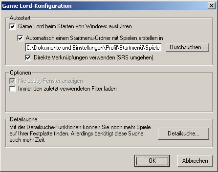 Einstellungen von Game Lord