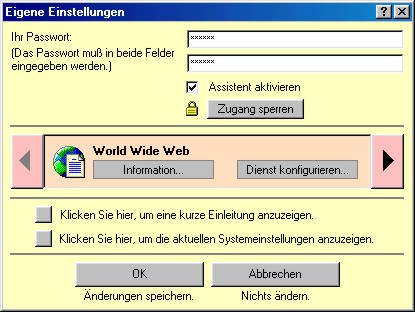 Vom Benutzer selbst anpassbare Einstellungen